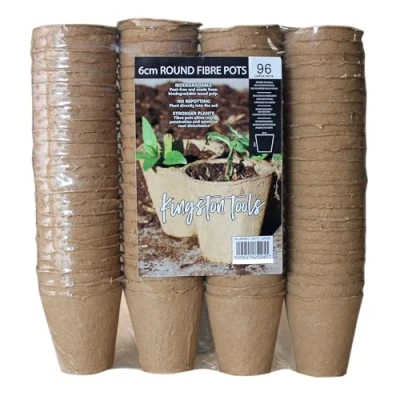 Image of Kingston Tools 96 Pack 6cm Biodegradable Fibre Pots — Germination &amp; Nursery Peat Free Organic— Ideal for Seeds, Seedlings and Cuttings