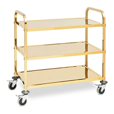 Image of Royal catering RCSW 3.1G service trolley 3 shelves 240 kg serving stainless steel cart (89.5 x 49.5 cm shelves, 4 wheels with brakes)