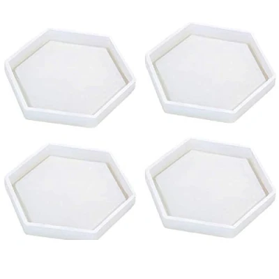 Image of Oewnvmd 4 Pack Hexagon Silicone Coaster Resin Mold, Clear Epoxy For Casting With Resin, Concrete, Cement And Polymer Clay