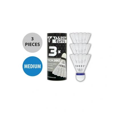 Image of Talbot Torro Badminton Shuttlecocks Tech 350, 3 Pieces, White, Speed: Blue/Medium, Nylon, 479112
