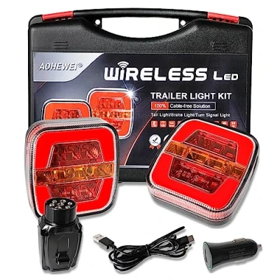 Image of AOHEWEI Magnetic Wireless LED Trailer Tail Lights Set 12/24 V, Cable Free Waterproof Dynamic Rear with Magnet ECE EMC Approved for Trailer, Lorry, Caravan or Truck
