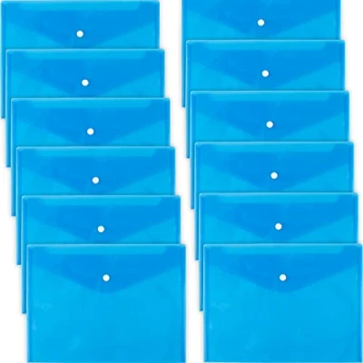 Image of D.RECT 5530 Set 12 pieces Document folders A4, File briefcases with button closure, Pocket Organizers for school and office use, Envelope Organiser documents letters, Blue