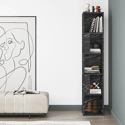 Image of Piano Modern Corner Bookcase Display Unit Tall 158.9cm Black Marble Effect Bendir Decortie