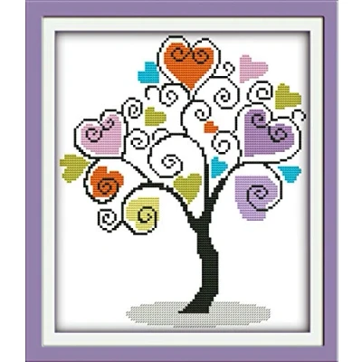 Image of Cross Stitch Kits Stamped, OWN4B The Giving Tree (2) Printed Pattern 11CT 13.4x15.4 inch DIY Embroidery Kit (Tree 3)