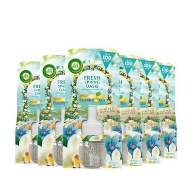 Image of Air Wick Plug in Diffuser Refill, Fresh Spring Oasis, Pack 6 x 19ml, Long Lasting Fragrance, Lasts up to 600 days, freshener