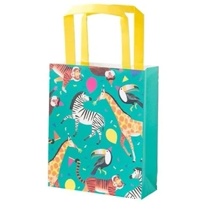 Image of Talking Tables Paper Loot Bags Jungle Theme Supplies Safari Zoo Party Fill with Birthday Cake and Treats, Green Yellow, Medium