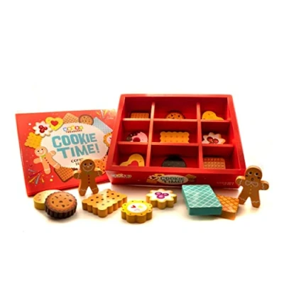 Image of Woody Treasures Wooden Toys Box of Cookies Toddler 18 Piece Cake Boxes for Kids 3 Years &amp; Up Premium Quality Play Food Set Birthday, Pretend Boys Girls