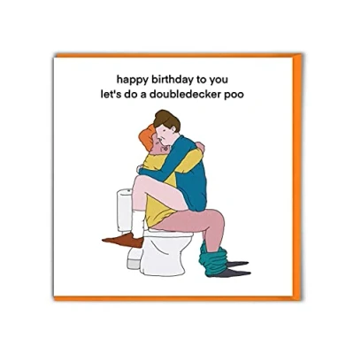 Image of Brainbox Candy Funny Birthday Card &#039;Doubledecker Poo&#039; Otherwhats Hilarious Illustration Cartoonist Silly Cheeky Cards For Him Her Men Women Friends Mates
