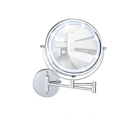 Image of WENKO Power Loc® Lumi LED wall mirror, cosmetic mirror to attach without drilling, 5x magnification, surface diameter 17 cm, battery operated