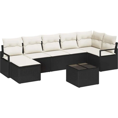 Image of vidaXL 7 Piece Garden Sofa Set with Cushions Brown Poly Rattan