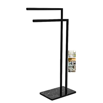 Image of Towel Rail bathroom racks for Bathroom,Freestanding Holder Stand with Bars,Double Clothes Drying Rack Airer/Black (Black)
