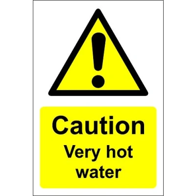 Image of Caution very hot water Safety sign 1.2mm Rigid plastic 150mm x 100mm