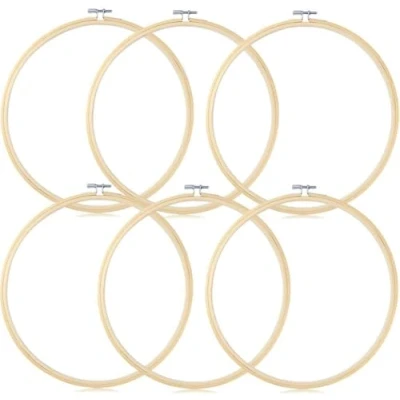 Image of TOKERD 6 Pcs 8 inches Embroidery Hoops Round Cross Stitch Circle 20cm Rings for DIY Art Craft Sewing Wreaths Decoration