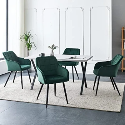 Image of CLIPOP Velvet Dining Chairs Set of 4 Kitchen with Backs and Metal Legs, Lounge Reception Armchairs for Living Room Bedroom