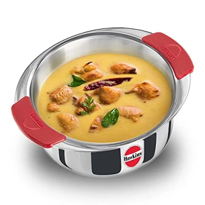 Image of HAWKINS Tri Ply Stainless Steel Patila/Bhagona/Tope/Sauce Pan, 2 Litre, Silver