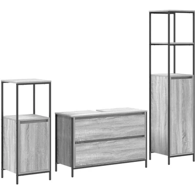 Image of vidaXL 3 Piece Bathroom Furniture Set Grey Sonoma Engineered Wood
