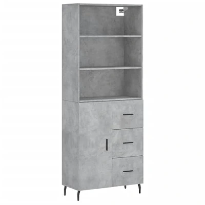 Image of vidaXL Highboard With Metal Feet Modern Concrete Grey, Engineered Wood Storage Unit for Living Room or Office 69.5x34x180 cm, 52.6 kg Weight
