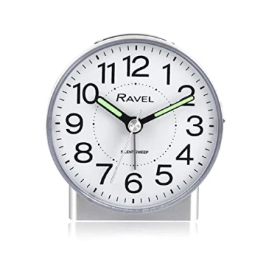 Image of Ravel Round Mid Sized Bedside Quartz Alarm Clock RC039.2 Silver