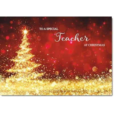 Image of doodlecards Teacher Christmas Card Gold Abstract ChristmasTree Large A4 Size for with Plain Envelope