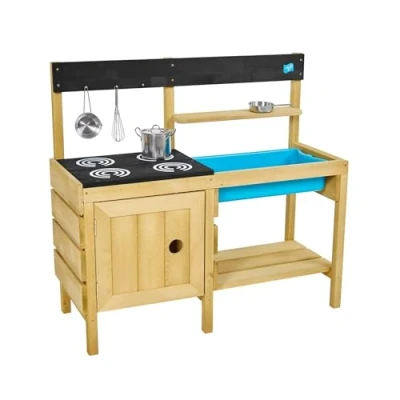 Image of TP Toys, Junior Chef Mud Kitchen, FSC Certified Timber, Wet and Dry Activity, Includes Splash Tub, Pans Accessories. For Sand, Water, Sensory Messy Play, Ages 3 Years +