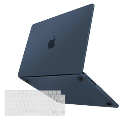 Image of TECOOL Case Compatible with MacBook Air 13.6 inch M3 M2, 2024 A3113 &amp; 2022 A2681, Ultra Thin Hard Shell [Fine Frosted Texture] UK EU TPU Keyboard Cover, Matte Midnight Blue