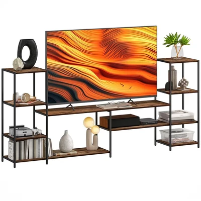 Image of HOMCOM TV Unit for TVs up to 60 Inches, Industrial Stand with Storage Shelves, Entertainment Centre Living Room, Bedroom