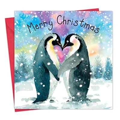 Image of Twizler Merry Christmas Card with Cute Penguins Happy Xmas Womens for Her Female Mens Him Male