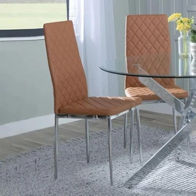 Image of Set of 6 Novato Orange Faux Leather Dining Chair with Chrome Legs