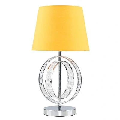 Image of MiniSun Modern Chrome Acrylic Jewel Intertwined Double Hoop Design Table Lamp with a Mustard Polycotton Tapered Light Shade