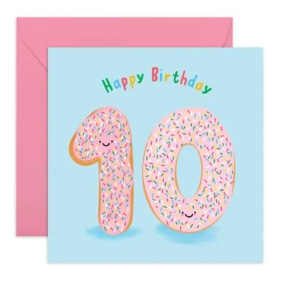 Image of Central 23 Birthday Cards 10 Year Old For Boys Girls Donut Age Milestone Ten Happy 10th Card Kids Gifts Son Daughter Niece Nephew Comes With Sticker