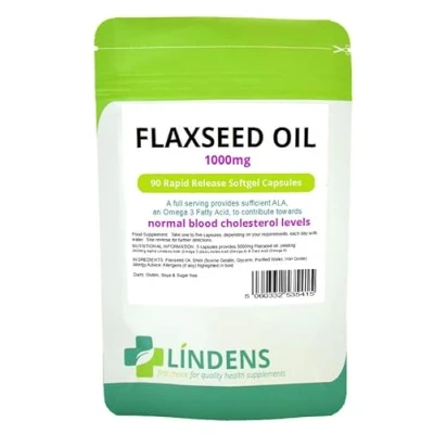 Image of Lindens Flaxseed Oil 1000mg 3 Pack 270 Capsules Omega 6 9 Flax Linseed