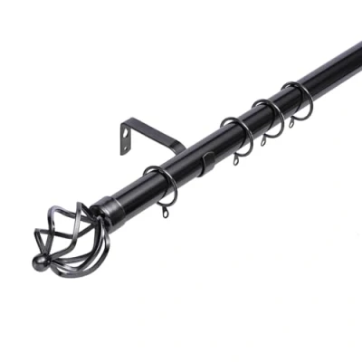 Image of Kestral Palermo Cage Finial 28 mm Extendable Metal Curtain Pole Rods Voile Easy Fitting, Black Nickel 90 160 cm