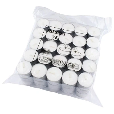 Image of 75X Olympia 8 Hour Tealights 340X220mm White Unscented Candles Restaurant
