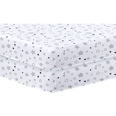Image of Indus Textiles 2 Pack Cot Bed Fitted Sheets Easy Care Soft and Durable, Little Stars 70 x 140 cm