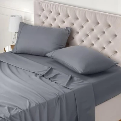 Image of Utopia Bedding 4 Piece Bed Sheet Set Double, Grey Fitted Sheet, Flat with 2 Pillow Cases 50x75 Wrinkle, Shrinkage and Fade Resistant Soft Brushed Polyester Microfiber Fabric