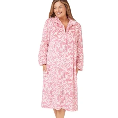 Image of Marlon Womens Serena Zip Front Embossed Fleece Housecoat Up Bath Robe, Pink, L