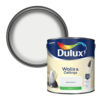 Image of Dulux Silk Emulsion Paint For Walls And Ceilings White Cotton 2.5 Litres