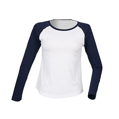 Image of SF Womens Long Sleeve Baseball Tshirt White/Hot Pink L