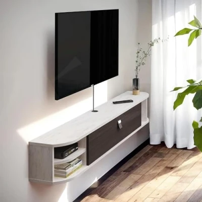 Image of Pmnianhua Wall TV Stand, Mounted Shelves, Under Entertainment Shelf Unit for Floating Console Living Room, Bedroom (140 cm, Grey White)