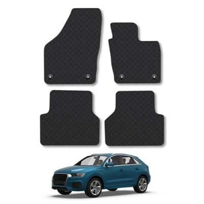 Image of 5mm Rubber Car Mats Compatible With Audi Q3 (2011 2018) Tailored Fit Floor Set Accessory Custom Anti Slip Backing Heavy Duty Waterproof Easy Clean Durable All Weather Full Coverage