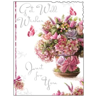 Image of Jonny Javelin Get Well Soon Greetings Card Flowers &amp; Butterflies 7.25&quot; x 5.5&quot;