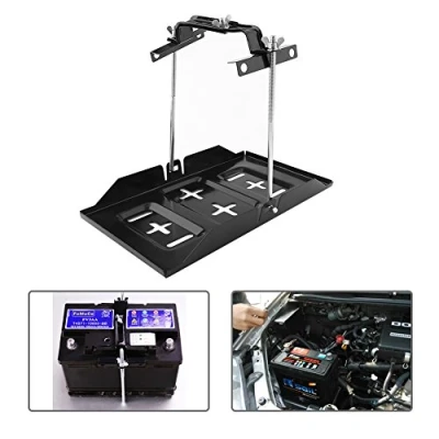 Image of Battery Tray, Universal Metal Car Tray Adjustable Hold Down Clamp Kit Width Range 135 190mm for Glass Fiber Box