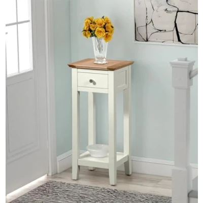 Image of Hallowood Furniture Clifton Oak Tall Green Off White Painted Console Table with Light Top, Wooden Side Drawer and Shelf, Hallway Telephone Table, Narrow for Living Room