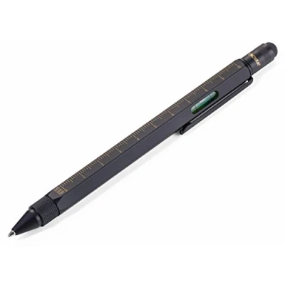 Image of TROIKA CONSTRUCTION Multitasking Ballpoint Pen PIP20/BG Black/Gold Centimetre and Inch Ruler 1:20 m 1:50 Scale Spirit Level Slotted Phillips Screwdriver Stylus