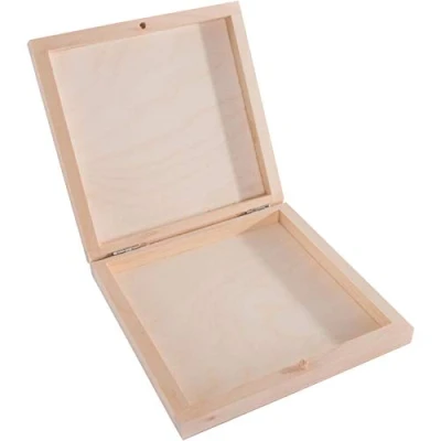 Image of Small Square Decorative Wooden Box with Lid &amp; Bolt Closure 14.5 x 2.7 cm CD&#039;s Trinket Keepsake Storage Unpainted Untreated Plain Lindenwood