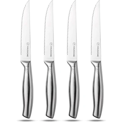 Image of AMUSHOME Steak Knives Set of 4 Stainless Steel Knife with Sharp Serrated Edge &amp; Ergonomic Non Slip Handle, Rust Proof Scratch Resistant