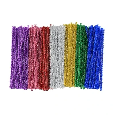 Image of Bright Ideas Pipe Cleaners Glitter Tinsel Stems PK250 Assorted 15cm x 6mm, Multi Colour for Arts &amp; Craft, Green, Blue, Red, Gold, Silver, Cerise and Violet. BI8102.