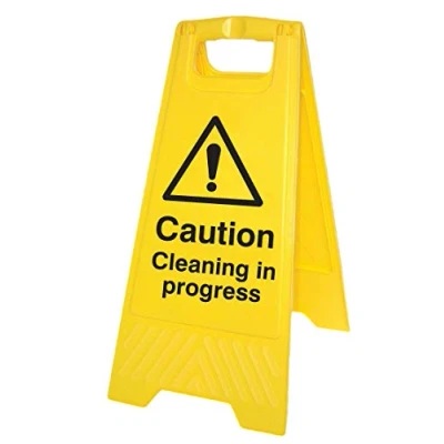 Image of Warning Signs Caution cleaning in progress (free standing floor sign) Yellow Polypropylene