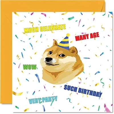 Image of Funny Birthday Cards for Men Women Doge Meme Rude Banter Mum Dad Brother Sister Son Daughter Nan Grandad, 145mm x Greeting Cards, Joke Humour 30th 40th 50th Bday