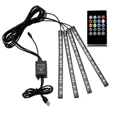 Image of ausuky 4pcs Car USB RGB 48 LED Light Strip Interior Atmosphere Neon Lamp Remote Control